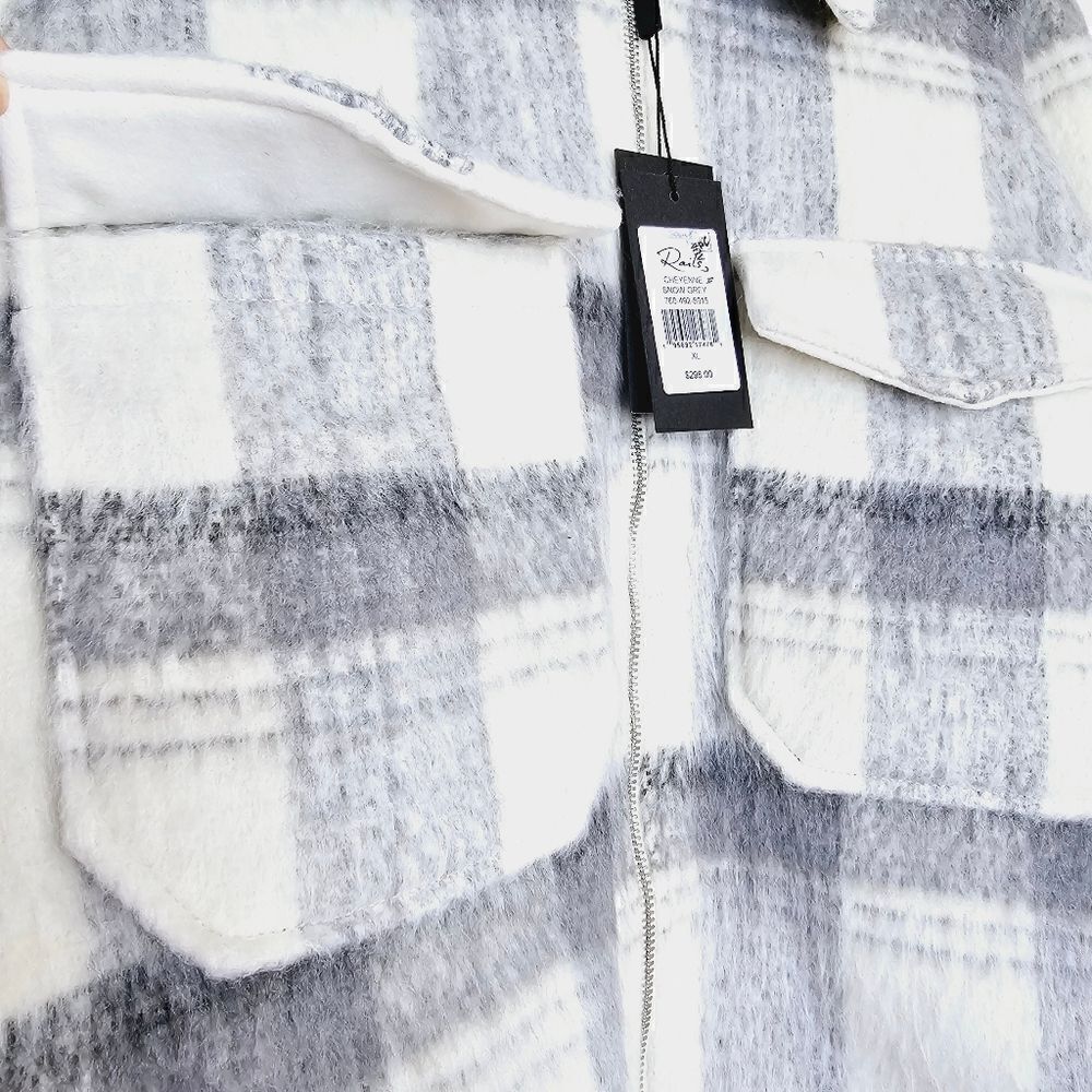 New! Rails Cheyenne Wool Snow Grey Check Plaid Zi… - image 11